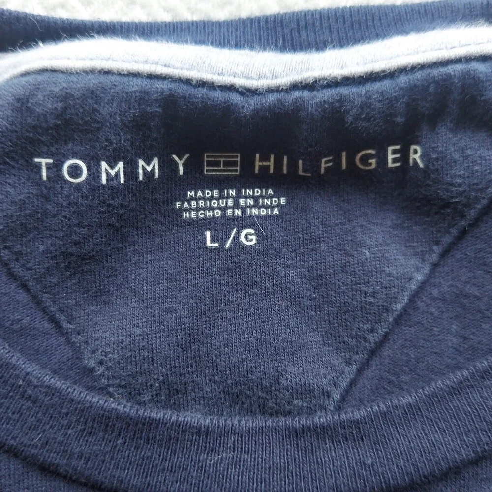 Tommy Hilfiger‎ T-Shirt Mens L Navy Logo Long Sleeve Striped Tape Cotton Tee